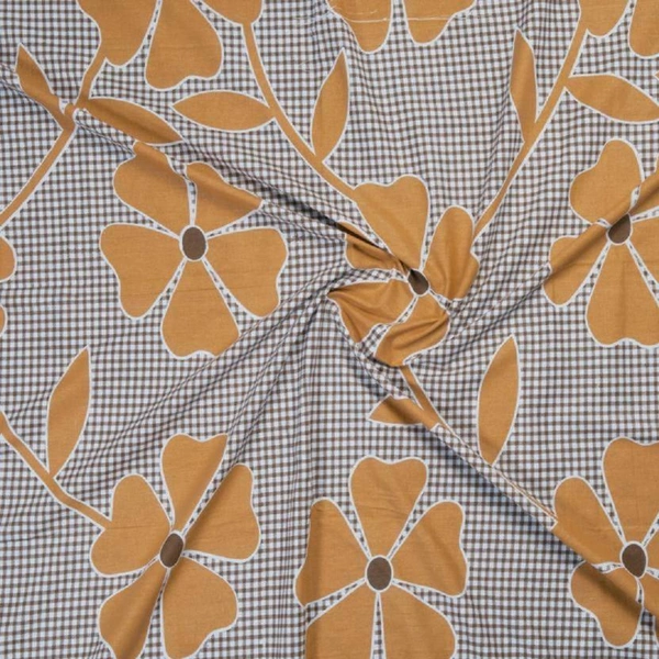 Panipat Textile Hub 140 TC Microfiber  Brown Fruity Printed Flat Double Bedsheet  With 2 pillow cover - Double Bedsheet