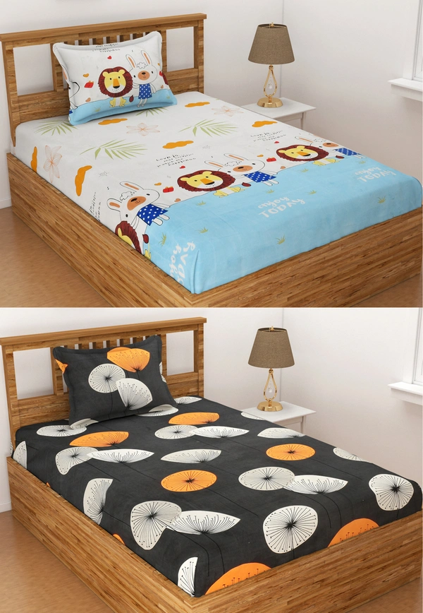 Panipat Textile Hub 140 TC Microfiber Combo Single Floral Flat Bedsheet ( 2 Single Bedsheet with 2 pillow cover) - Single Bedsheet