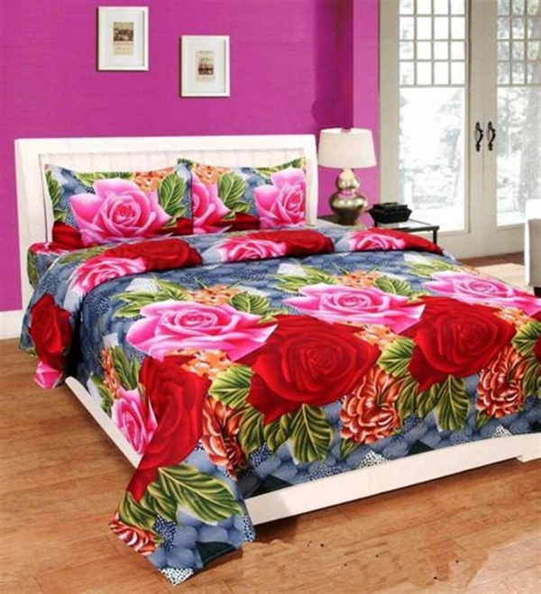 Panipat Textile Hub 140 TC Microfiber Double Floral Flat Bedsheet  (Pack of 1) - Double Bedsheet