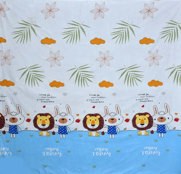 Panipat Textile Hub 140 TC Microfiber  Lion Printed Flat Double Bedsheet  With 2 pillow cover - Double Bedsheet