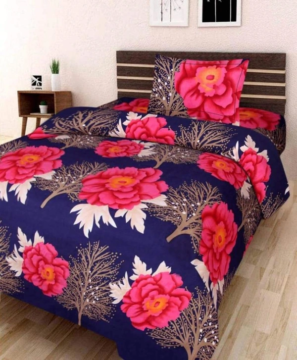Panipat Textile Hub 140 TC Microfiber Single Floral Flat Bedsheet with 1 pillow cover - Single Bedsheet
