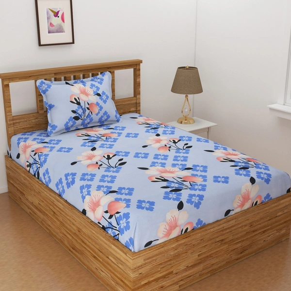 Panipat Textile Hub 140 TC Microfiber Single Floral Flat Bedsheet with 1 pillow cover - Single Bedsheet