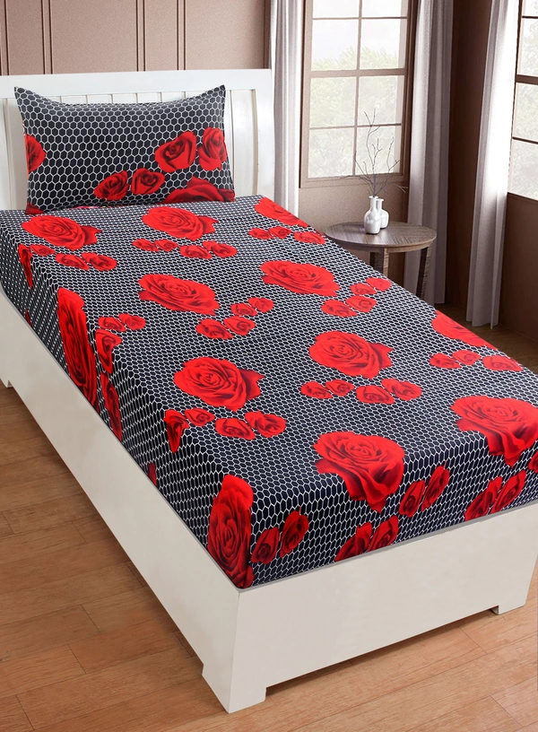 Panipat Textile Hub 140 TC Microfiber Single Floral Flat Bedsheet with 1 pillow cover - Single Bedsheet