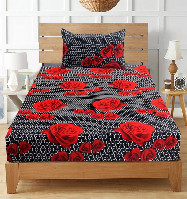 Panipat Textile Hub 140 TC Microfiber Single Floral Flat Bedsheet with 1 pillow cover - Single Bedsheet