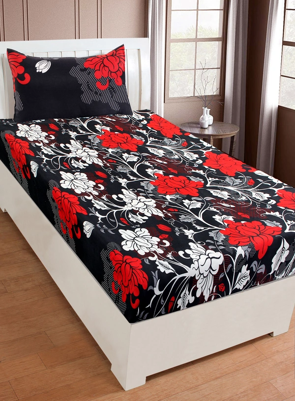 Panipat Textile Hub 140 TC Microfiber Single Floral Flat Bedsheet with 1 pillow cover - Single Bedsheet