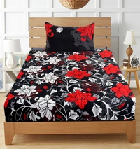 Panipat Textile Hub 140 TC Microfiber Single Floral Flat Bedsheet with 1 pillow cover - Single Bedsheet