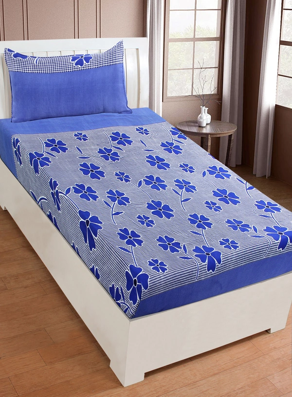 Panipat Textile Hub 140 TC Microfiber Single Floral Flat Bedsheet with 1 pillow cover - Single Bedsheet