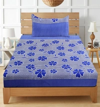 Panipat Textile Hub 140 TC Microfiber Single Floral Flat Bedsheet with 1 pillow cover - Single Bedsheet