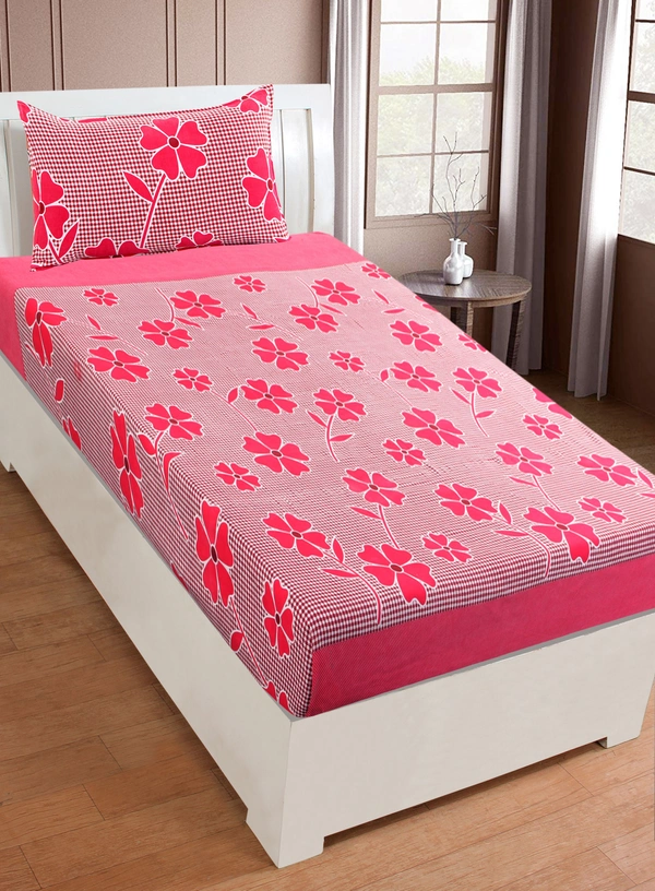 Panipat Textile Hub 140 TC Microfiber Single Floral Flat Bedsheet with 1 pillow cover - Single Bedsheet