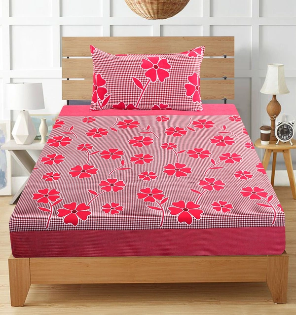 Panipat Textile Hub 140 TC Microfiber Single Floral Flat Bedsheet with 1 pillow cover - Single Bedsheet