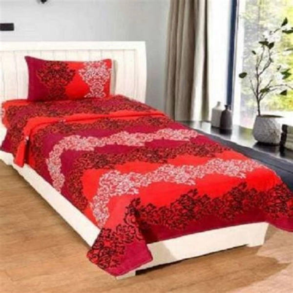 Panipat Textile Hub 140 TC Microfiber Single Floral Flat Bedsheet with 1 pillow cover