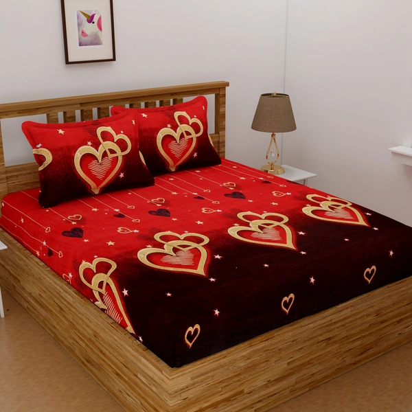 Panipat Textile Hub 140 TC Microfiber  White 3D Printed Flat Double Bedsheet  With 2 pillow cover - Double Bedsheet