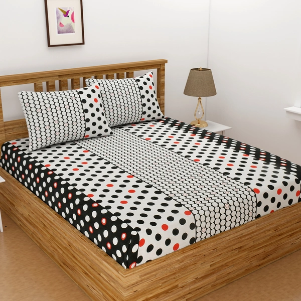 Panipat Textile Hub 140 TC Microfiber  White 3D Printed Flat Double Bedsheet  With 2 pillow cover - Double Bedsheet