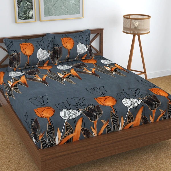 Panipat textile Hub 180 TC Microfiber Super Soft Fitted (Elastic) Double Bedsheet with 2 Pillow cover