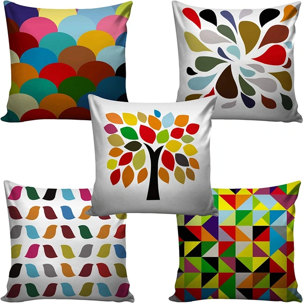 Panipat Textile Hub 3D digital printed Cushion Cover Pack of 5 ( 16 inch x 16 Inch)