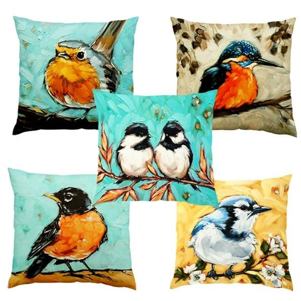 Panipat Textile Hub 3D digital printed Cushion Cover Pack of 5 ( 16 inch x 16 Inch)