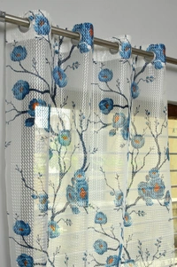 Panipat Textile Hub  Net Semi Transparent Floral Curtain (Floral Design, Blue) Pack of 2 - Long Door (4x9 Feet)