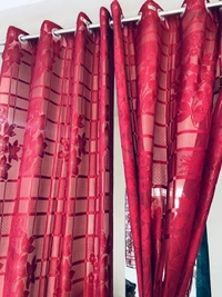 Panipat Textile Hub  Net Semi Transparent Floral Curtains (Floral Design, Red) Pack of 2 - Long Door (4x9 Feet)