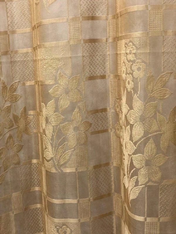 Panipat Textile Hub  Net Semi Transparent Floral Curtains (Floral Design, Gold) Pack of 2 - Long Door (4x9 Feet)