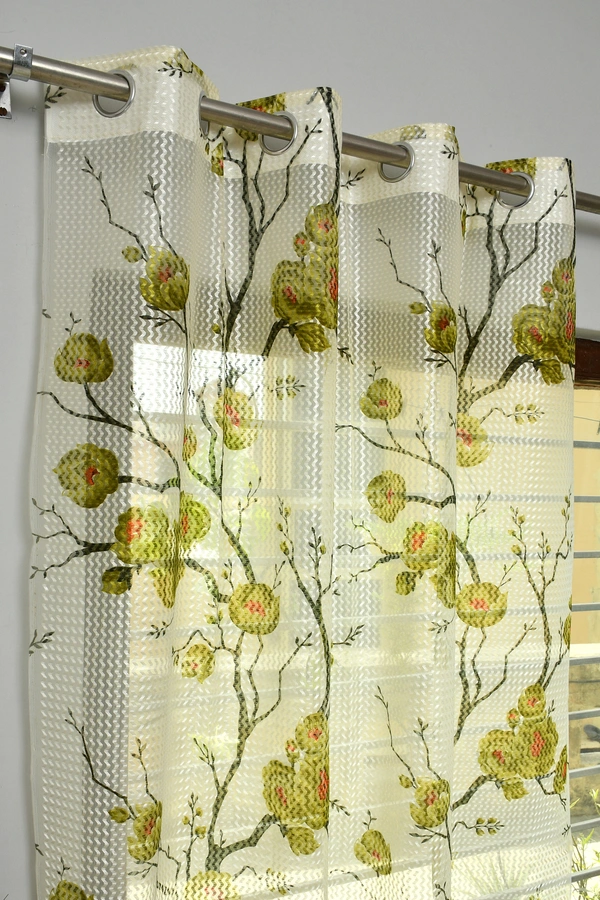 Panipat Textile Hub  Net Semi Transparent Floral Curtains (Floral Design, Green) Pack of 2 - Long Door (4x9 Feet)