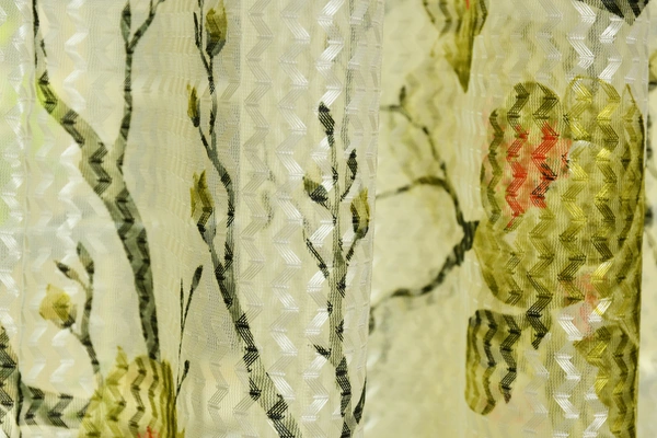 Panipat Textile Hub  Net Semi Transparent Floral Curtains (Floral Design, Green) Pack of 2 - Long Door (4x9 Feet)