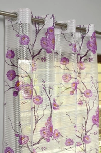 Panipat Textile Hub  Net Semi Transparent Floral Curtains (Floral Design, Purple) Pack of 2 - Window (4x5 feet)