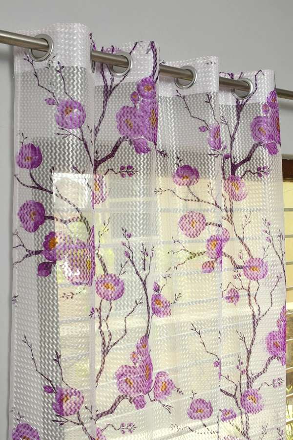 Panipat Textile Hub  Net Semi Transparent Floral Curtains (Floral Design, Purple) Pack of 2 - Window (4x5 feet)