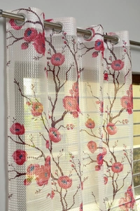Panipat Textile Hub  Net Semi Transparent Floral Curtains (Floral Design, Pink) Pack of 2 - Long Door (4x9 Feet)