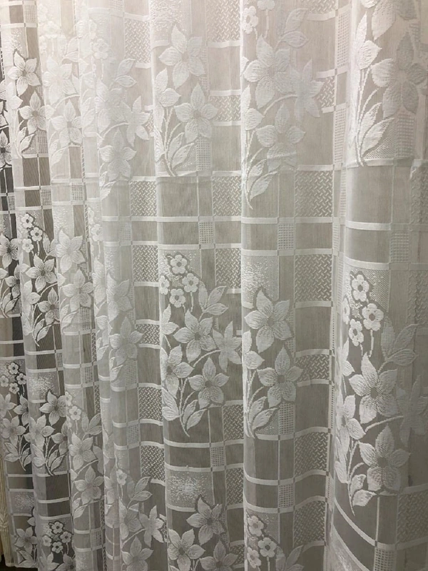 Panipat Textile Hub  Net Semi Transparent Floral Curtains (Floral Design, Cream) Pack of 2 - Long Door (4x9 Feet)