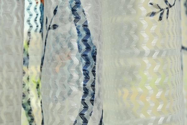 Panipat Textile Hub  Net Semi Transparent Floral Curtain (Floral Design, Blue) Pack of 2 - Window (4x5 feet)