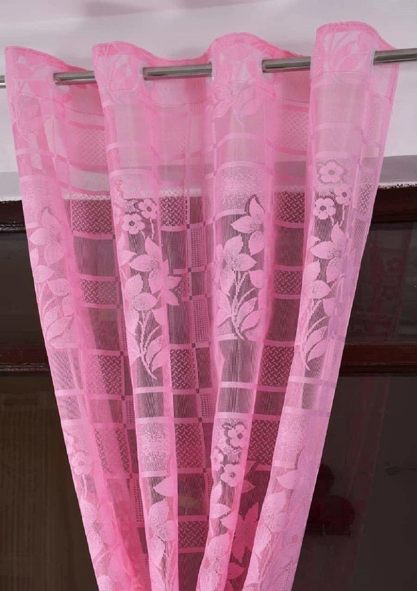 Panipat Textile Hub  Net Semi Transparent Floral Curtains (Floral Design, Pink) Pack of 2 - Long Door (4x9 Feet)