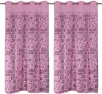 Panipat Textile Hub  Net Semi Transparent Floral Curtains (Floral Design, Pink) Pack of 2 - Long Door (4x9 Feet)