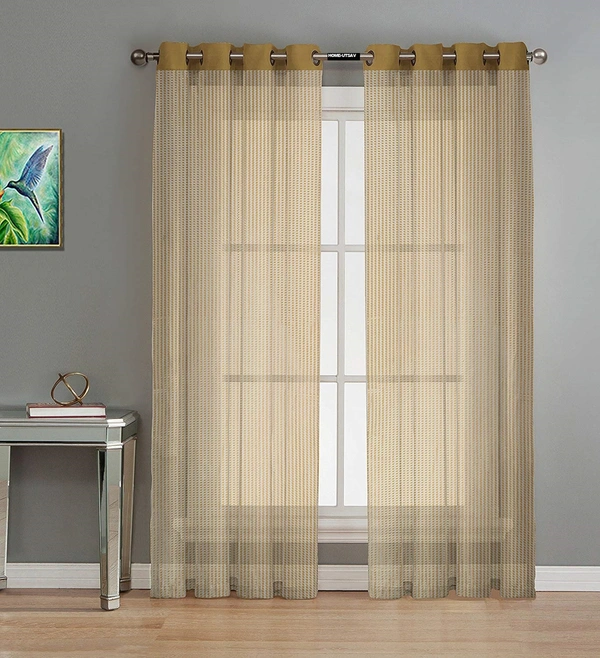 Panipat Textile Hub  Net Semi Transparent tissue Curtain (Self Design, GoldenTissue) Pack of 2 - Window (4x5 Feet)