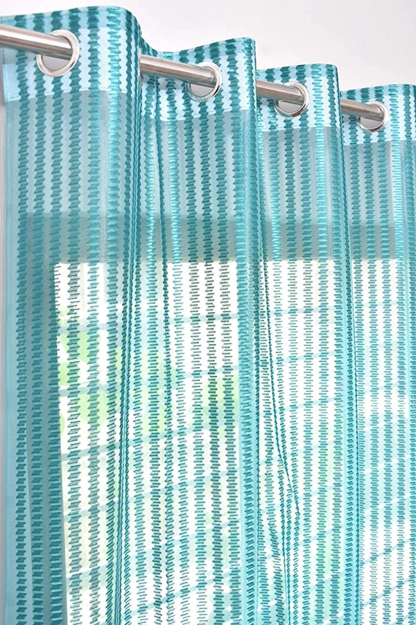 Panipat Textile Hub  Net Semi Transparent tissue Curtain (Self Design, AQUA) Pack of 2 - Door (4x7 Feet)