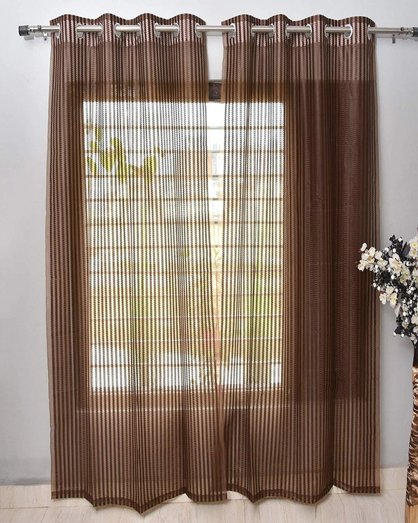 Panipat Textile Hub Net Semi Transparent tissue Curtain (Self Design, Brown Tissue) Pack of 2 - Door (4x7 Feet)