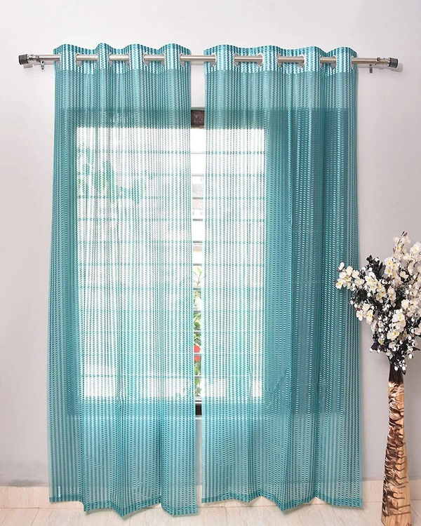 Panipat Textile Hub  Net Semi Transparent tissue Curtain (Self Design, AQUA) Pack of 2 - Window (4x5 feet)