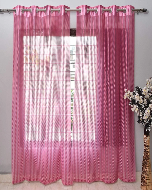 Panipat Textile Hub  Net Semi Transparent tissue Curtain (Self Design, Rani Pink Tissue) Pack of 2 - Window (4x5 feet)