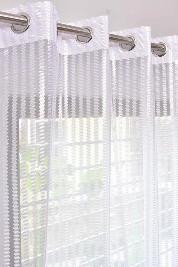 Panipat Textile Hub  Net Semi Transparent tissue Curtain (Self Design, White Tissue) Pack of 2 - Door (4x7 Feet)