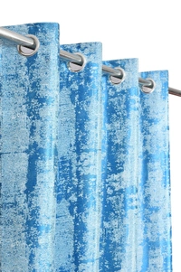 Panipat Textile Hub Polyester Eyelet Aqua Designer Print curtains Pack of 2 - Long Door (4x9 Feet)