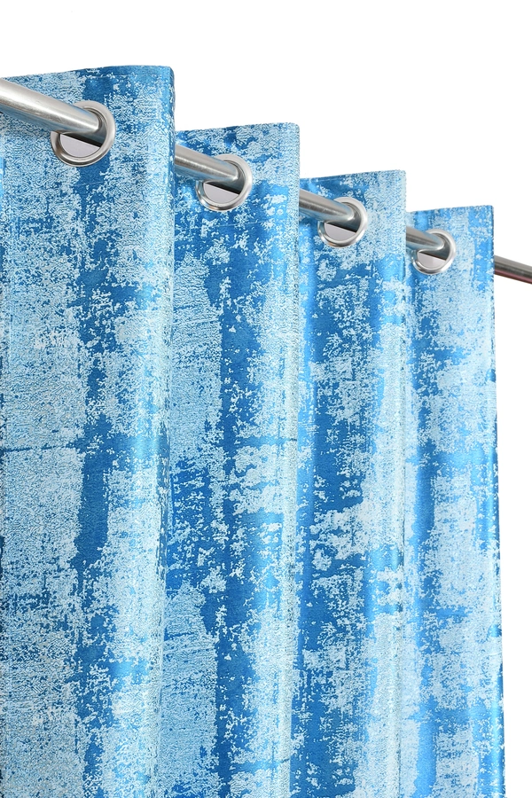 Panipat Textile Hub Polyester Eyelet Aqua Designer Print curtains Pack of 2 - Long Door (4x9 Feet)