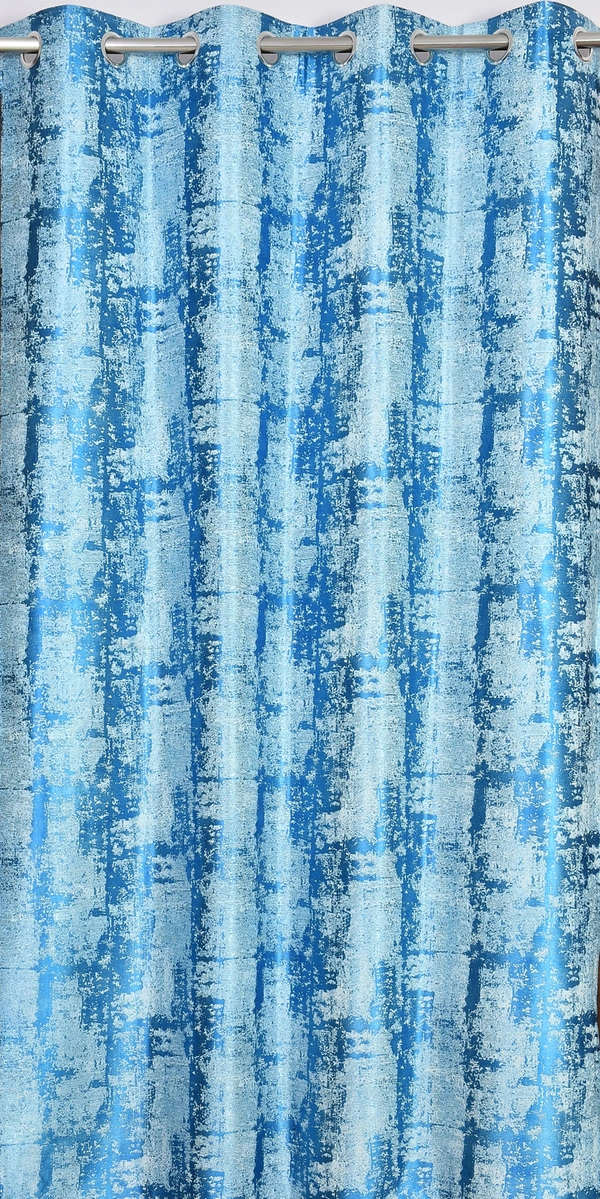 Panipat Textile Hub Polyester Eyelet Aqua Designer Print curtains Pack of 2 - Long Door (4x9 Feet)