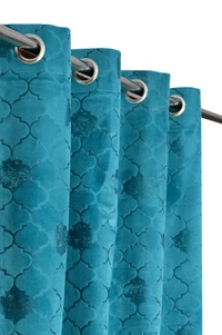 Panipat Textile Hub Polyester Eyelet Aqua Designer Print Velvet Blackout curtains Pack of 2 - Long Door (4x9 Feet)