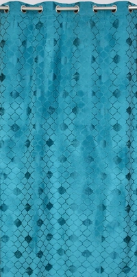 Panipat Textile Hub Polyester Eyelet Aqua Designer Print Velvet Blackout curtains Pack of 2 - Long Door (4x9 Feet)