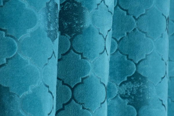 Panipat Textile Hub Polyester Eyelet Aqua Designer Print Velvet Blackout curtains Pack of 2 - Long Door (4x9 Feet)