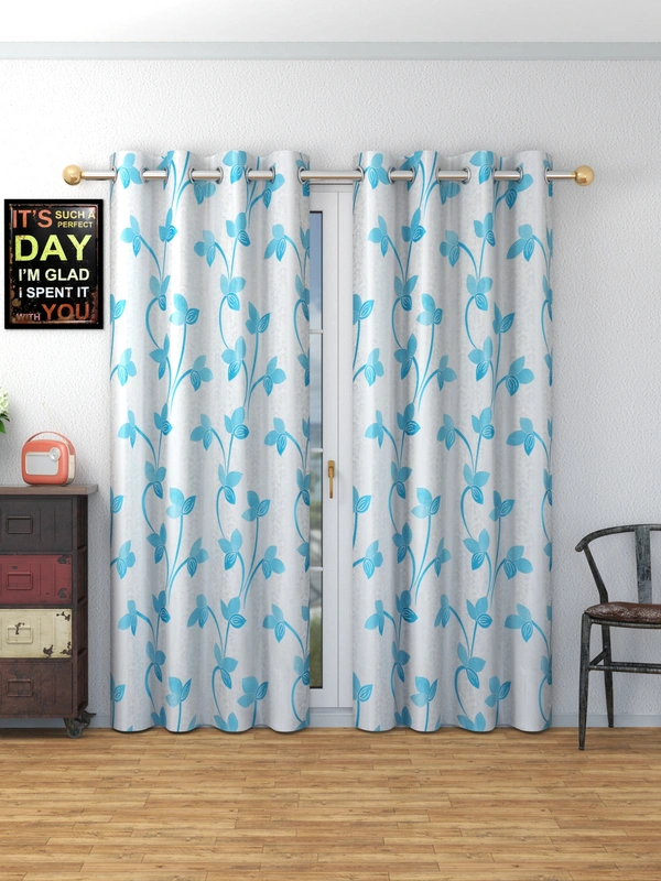 Panipat Textile Hub Polyester Eyelet Aqua Designer Print curtains Pack of 2 - Window (4x5 Feet)