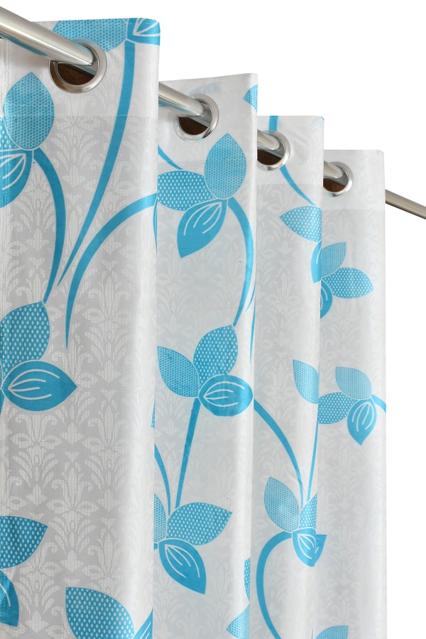 Panipat Textile Hub Polyester Eyelet Aqua Designer Print curtains Pack of 2 - Window (4x5 Feet)