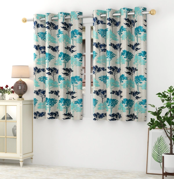 Panipat Textile Hub Polyester Eyelet Aqua Printed Design curtains Pack of 2 - Window (4x5 Feet)