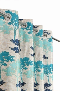 Panipat Textile Hub Polyester Eyelet Aqua Printed Design curtains Pack of 2 - Window (4x5 Feet)