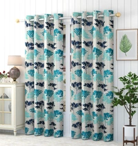 Panipat Textile Hub Polyester Eyelet Aqua Printed Design curtains Pack of 2 - Long Door (4x9 Feet)