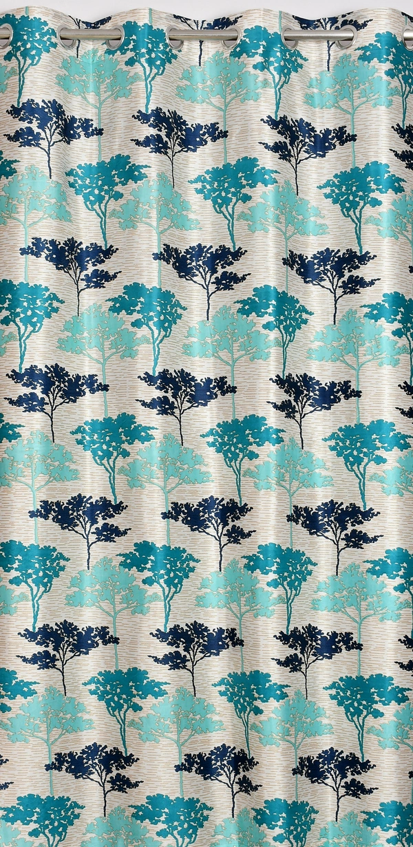 Panipat Textile Hub Polyester Eyelet Aqua Printed Design curtains Pack of 2 - Window (4x5 Feet)